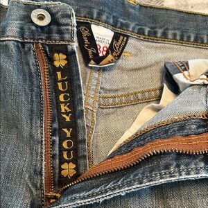 Lucky Brand by Gene Montesano Men's Medium Blue Denim Jeans with Gold Trim